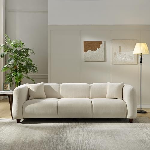 Image of Merax 87 inch Beige Chenille Couch 3 Seater Modern Sofas for Living Room | with 2 Pillows, Foam Filled Cushions, Solid Wood Legs, Upholstered Backrest and Armrest, Bear 900lbs, 87 inchW x 29.5 inchD x 26.5 inchH