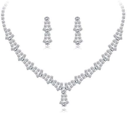 Rhinestone Necklace and Earrings Set for Women Bridal Jewelry Set for Wedding with Crystal Bracelet
