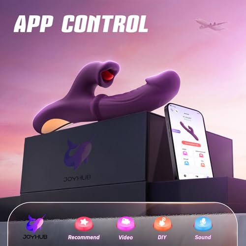 Image of Toendi Purple Thrusting Vibrator, G Spot Clitoral Stimulator Adult Sex Toys | 4-in-1 Thrusting, 7 Realistic Dildo & Sliding Ring, 10 Licking Vibration Modes, G Spot Clitoral Stimulator, For Couples