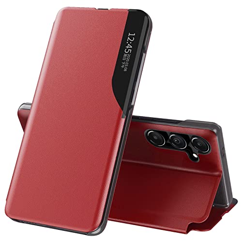 Étui Samsung Galaxy A15 5G cuir rouge rabat clapet antichoc verre transparent
