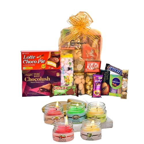 Image of NUTRI MIRACLE Diwali Chocolate Gift Hamper for Family and Friends | Corporate Luxury Chocolates Combo Gift Basket with Candles
