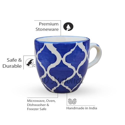 Image of HandPainted Blue Ceramic Tea Cups Set of 12 Small Coffee Chai Serving Cups Microwave Safe | Ideal Gift for Anniversary, Housewarming Parties | NewYear Gifts Set for Family and Friends 100 ML Each