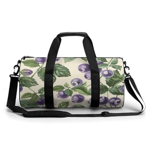 Hand Drawn Blueberries Gym Bag Small Travel Duffle Bag with Compartment Carry On Weekender Bag for Women Men