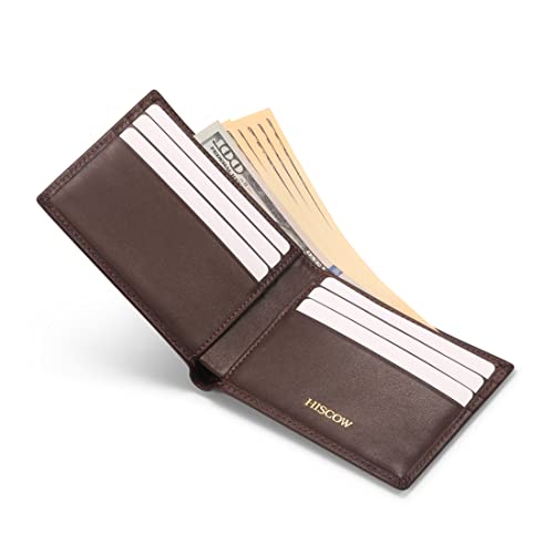 HISCOW Leather Slim Bifold Wallet with 6 Credit Card Slots, Italian Calfskin (Coffee)3