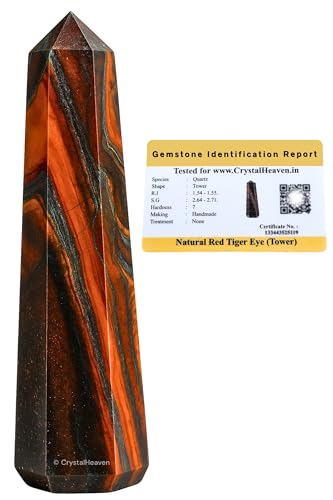 Image of Crystal Heaven Certified Red Tiger Eye Crystal Tower Obelisk Point For Chakra, Healing And Balancing - Aaa Grade Original Certified Gemstone Agate For Reiki Meditation Yoga Spiritual (3-4 Inches)