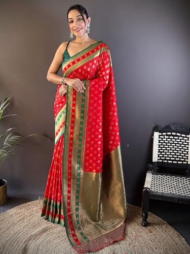 Panzora red banarasi silk saree – image 2