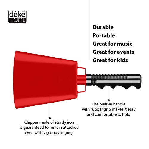 2 Pack 10 In. Steel Cowbell/Noise Makers With Handles. Cheering Bell Sporting, Football Games, Events. Large Solid School Hand Bells. Cowbells. Percussion Musical Instrument. Cow Bell Alarm (Red) #TOP1