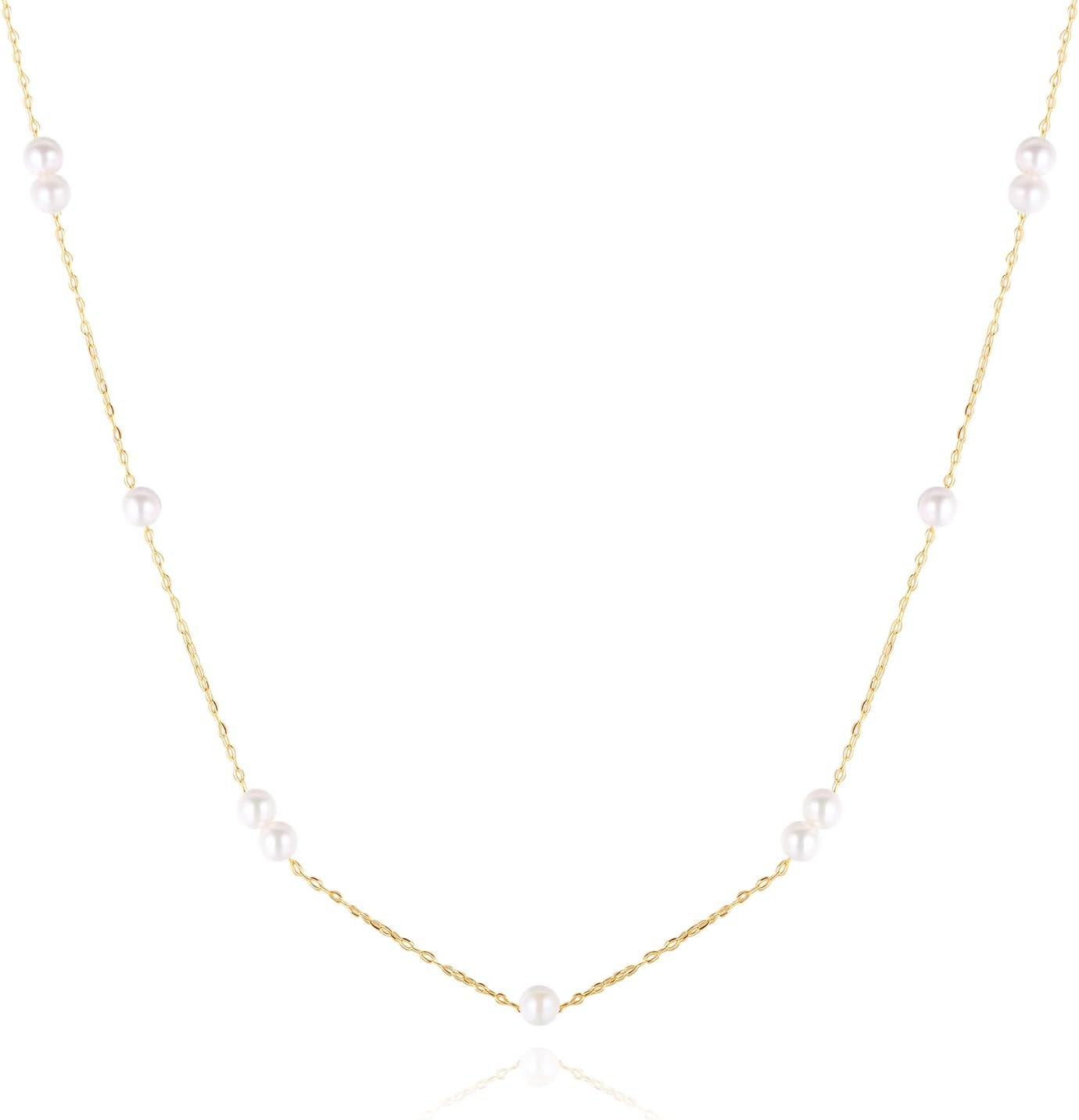 KOKO PEARL JEWELRY]Japanese-Made Akoya Pearl Pendant Necklace for Women, Real Pearls with 10K Solid Gold, Layered Chain Choker, Multiple Styles, Perfect Everyday Jewelry Gift nc5type