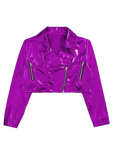 Kids Girls Metallic Motorcycle Jacket Fall Spring Faux Leather