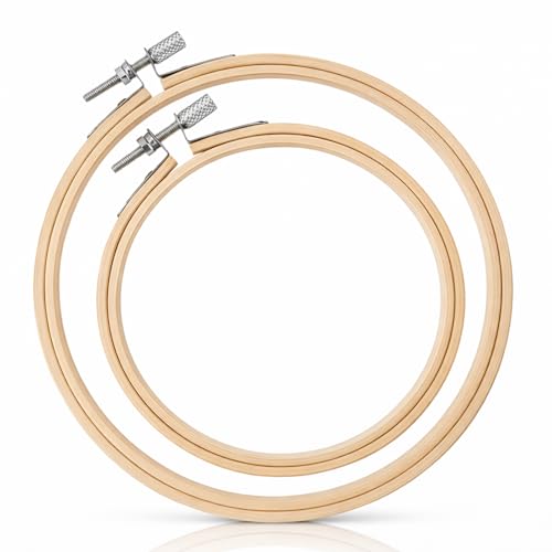 2 PCS Embroidery Hoop with Metal Screw 4 Inch 6 Inch Bamboo Frame Circle Cross Stitchs Hoops Adjustable Bamboo Croses Stitch Hoop Ring Round Embroiderys Hoops Set for Friendly Embroidery Cross Stitc