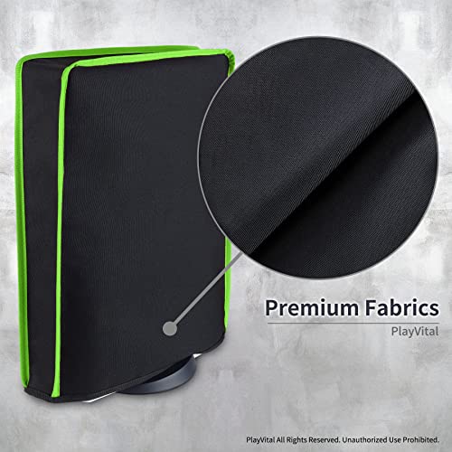 Playvital Black Nylon Dust Cover For Ps5, Soft Neat Lining Dust Guard For Ps5 Console, Anti Scratch Waterproof Cover Sleeve For Ps5 Console Digital Edition & Disc Edition - Neon Green Trim #TOP4