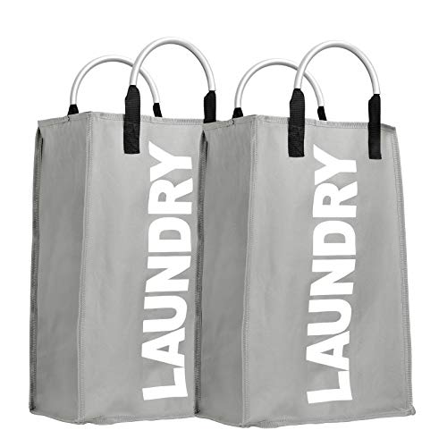 IHOMAGIC Cesto Ropa Sucia - Bolsas para la Colada Plegable 2 Piezas, Cestos para la Colada con Asa, Bolsa Ropa Sucia 600D Oxford, 40L Cesta Colada para Guardar Ropa, Juguetes, 33x53x23cm, Gris