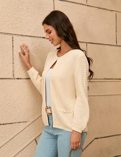 Image of Women's Open Front Cardigan Sweater Thick Crewneck Causal Long Sleeve Knit Lady Coat