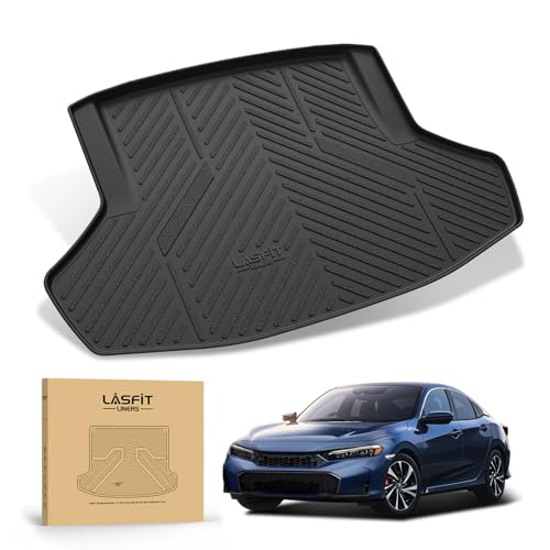 Image of LASFIT All Weather Cargo Mats for Honda Civic 2022-2026 - Sedan | Full Surround TPE Mats, Tall Walls, 3D Custom Fit, Non-Slip, Easy Clean, Tool-Free Install, Vehicle-Specific Accessories