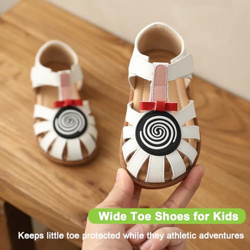 Image of Toddler Girl Sandals with Flower, Breathable Leather kids Closed Toe Sandals, Soft Rubber Non-Slip Summer Shoes for Little Girls 2-7 Years