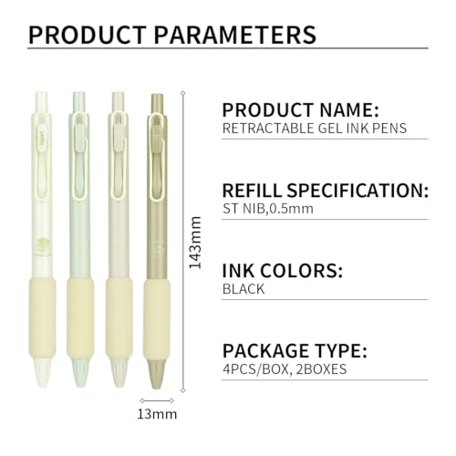 Pack de 8 bolígrafos gel retráctiles tinta negra 0.5 mm miniatura 3