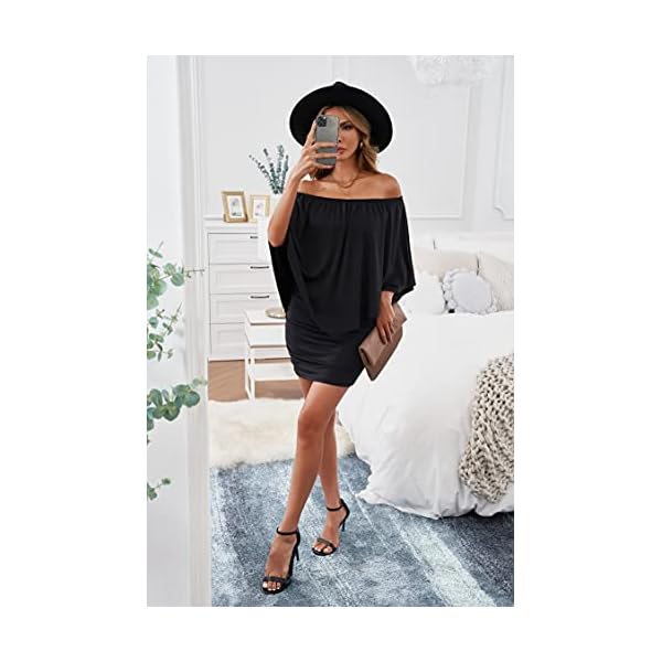 Sidefeel-Women-Off-Shoulder-Ruffles-Bodycon-Mini-Dress Sidefeel Women Off Shoulder Ruffles Clubwear Mini Dress Large Black