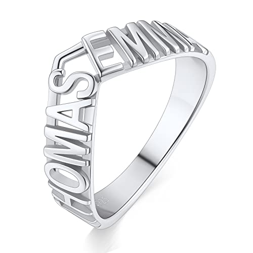 Custom4U Personalized Name Rings/Monogram Initial Ring Engraved,Gold Plated/Sterling Silver/Stainless Steel,Size Adjustable Custom Memorial Jewelry Birthday Mothers Day Gifts for Women P-Sil