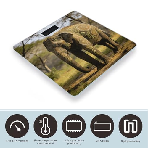 Báscula digital de baño con diseño de elefante y vidrio templado miniatura 3