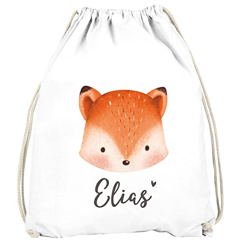 SpecialMe® Kinder Turnbeutel mit Name Bär, Fuchs, Einhorn Tiermotive personalisierte Geschenke Mädchen Jungen Fuchs weiß Unisize Cover