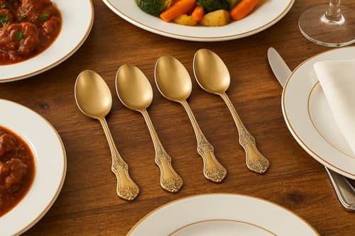 Image of Pure Brass Dessert Spoon -7 inch, Set of 6, from Indian Elements for Home, Kitchen, Restaurant Use