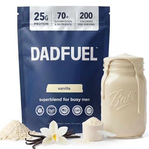 DADFUEL All-in-One Meal Replacement Shake for Men | 25g Whey Protein Isolate + 70+ Superfoods & Nutrients | Non-GMO Gluten-Free No Added Sugar | Smooth Taste Easy Mix | 15 Servings