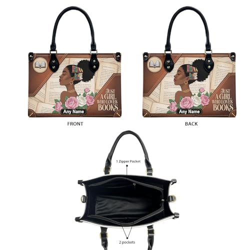 Personalized Queen Leather Bag, Gift for African American, Afro Black Girl, Mother's Day Gift, Church Bags for Women, Bible Bag, Purses For Moms, Just A Girl Who Loves Book Bag QFDlOa2