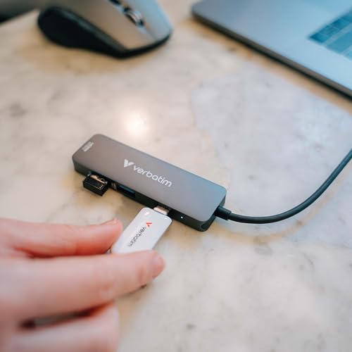 Image of Verbatim USB-C Essentials Multiport Hub - 4 Ports: (1) USB-A 2.0, (1) USB-A 3.0 /3.2 Gen 1, (1) USB-C 3.0 /3.2 Gen 1 with 4K HDMI and Up to 100W Power Delivery