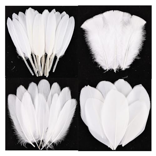 THARAHT 120pcs Natural Feathers Small 4 Styles Bulk for DIY Crafts Hat Wedding Home Party Decoration Feathers
