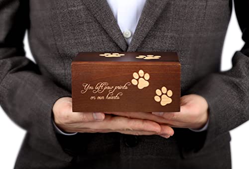 Goldentag Pet Urns For Dogs Ashes – Premium Pine Tree Wood Cremation Urn For Small Pets, Cats, Dogs – Wooden Keepsake Box With Engraved Paw Prints – Elegant Pet Ashes Keepsake Funeral Urn Box #TOP1