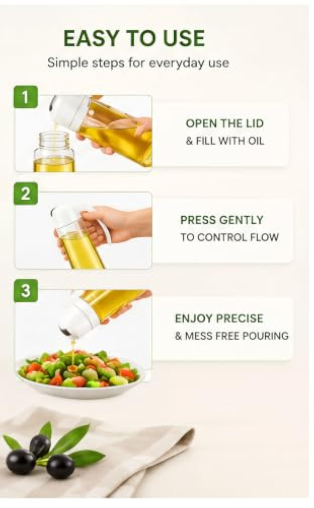 Automatic Opening and Closing Glass Oil Pot, 630 ML