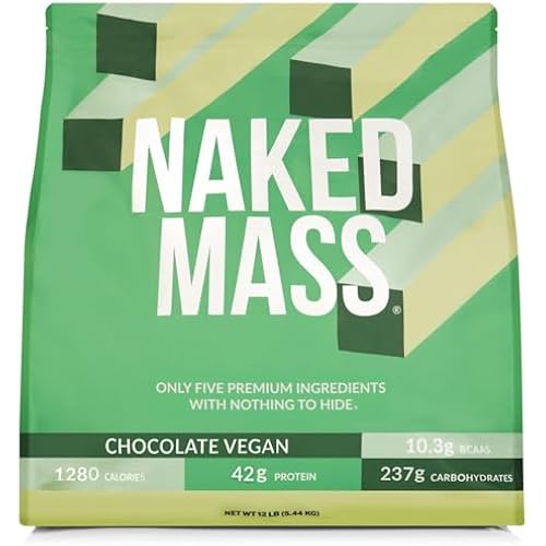 NAKED Vegan Mass - Chocolate Vegan Weight Gainer - 1,280 Calories, Non-GMO, Soy & Gluten Free, No Artificial Ingredients - 12LB Bulk - 17 Servings