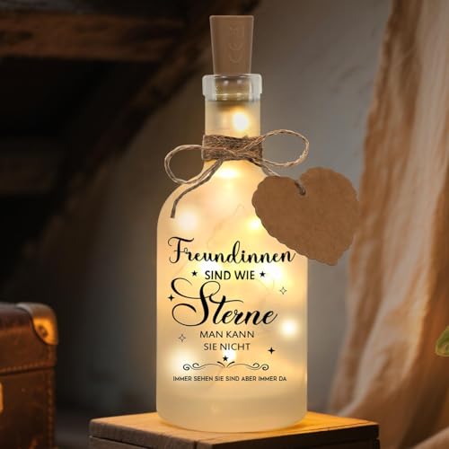 Wishstar Geschenk für Freundin LED Flaschenlicht mit Spruch Freundinnen sind wie Sterne Beleuchtete Flasche Geburtstagsgeschenk für Freundin Freundinnen geschenkideen Beste Freunde Geschenke