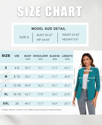 Women Casual Shawl Lapel Work Blazer Ruched 3/4 Sleeve Open Front Business Office Suit Jackets with Pockets3