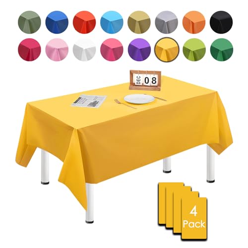 MORAINJAY 4 Stück 137cmx274cm Rechteckig Einweg Tischdecke, Gelb Wasserdicht Fleckschutz Tischdecken für Geburtstagsfeier,Hochzeit, Weihnachten, Kindergeburtstag, Esszimmer, Garten,Party