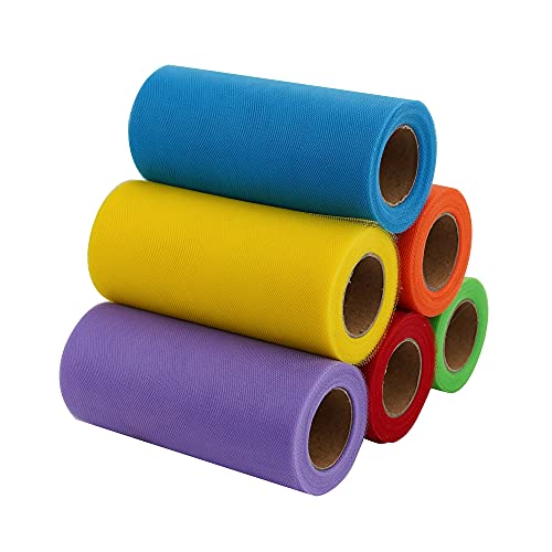 Meedee Rainbow Tulle Ribbon 6 Colors Roll Tulle Fabric Rainbow Spool Ribbon For Tutus Wedding Decorations Party Decorations Gift Wrapping Skirt Dress (6 Inch By 25 Yards/Roll) #TOP1