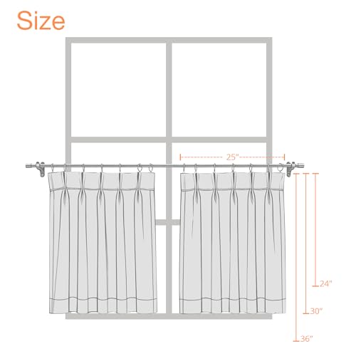 Image of Vision Home White Pinch Pleated Tier Curtains 36 inch, Semi Sheer Kitchen Curtains with Back Tab & Hooks, Light Filtering Small Window Panels for Bathroom Laundry, 25 inch Wx36 Lx2