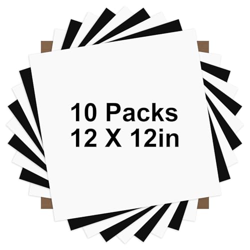 Image of HTVRONT HTV Heat Transfer Vinyl Bundle: 5 White HTV Vinyl and 4 Black Heat Transfer Vinyl Sheets, 12 inchx12 inch PU Iron on Plus 1 PTFE Sheet Easy to Cut & Weed for Heat Design