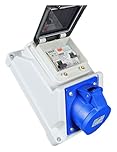 RoadEu - 16Amp Socket 3P 230V - Wall Outlet 230V with 16 amp Circuit Breaker and RCD, Monophase Power Distribution Box - Waterproof IP54