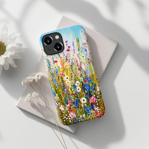 Image of Goodon for iPhone 14 Plus Case Cute - Wireless Charging Compatible - Dual-Layer Hard Shell + Silicone Cover - Protective Phone Case with Trendy Designs for Women - Wildflowers Painting | Dual-Layer Hard Shell + Silicone, Slim Fit Protective Phone Cover with Wildflower Designs for Women Girls