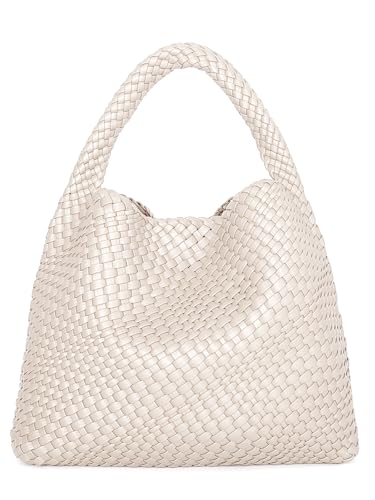 Image of Woven Tote Bag for Women, Fashion Woven Bags for Women Vegan Leather Shoulder Handbags Large Summer Beach Travel Bag