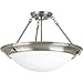 Progress-Three Light Brushed Nickel Satin White Glass Bowl Semi-Flush Mount-P3569-09