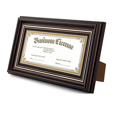 Auear, 5X10 Frame For 4X9 Business Document Frame With Black Mat, Hanging And Easel Stand Display, Dark Brown With Ornate Gold Trim #TOP1