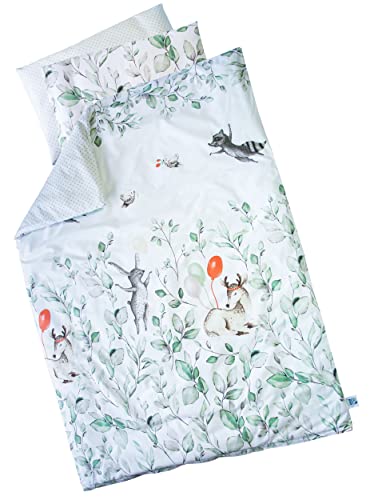 Clevere Kids Kinder Bettwäsche Sterne und Tiere | 2-teilig 100x135 | Wendebettwäsche | 100 % Baumwolle | Oeko-TEX | Made in EU (Waldparty) Cover