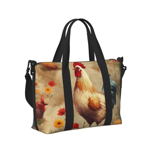 Travel Duffel Bag for Men Gym Bag, Art Chicken Animal Painting Luggage Bag with Shoulder Strap, Large Gym Tote Bag for Women, Weekender Overnight Bag, Foldable Carry on Bag for Airplane2