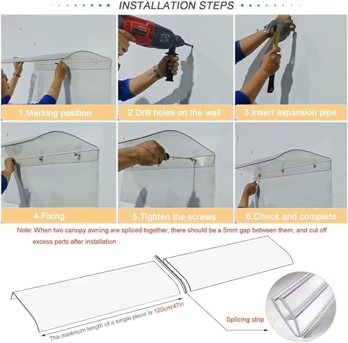 Auvent de porte en polycarbonate traité UV et 100% imperméable - 8