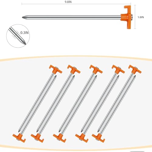 12PCS Tent Stakes Heavy Duty Camping Stakes,AVOFOREST 10 Inch Non-Rust Metal Tent Pegs Ground Stakes Tent Spikes Camping,Garden,Hiking Orange