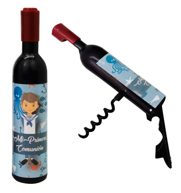 DISOK - Sacacorchos Botella Imantado Comunión. Detalles Comunión Vino Hombres, regalos personalizados comunión. (20-Azul)