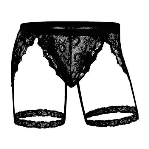 ABAFIP Mens Lace Underwear Sheer Pouch Garter Panties Crossdressing Sexy Lingerie Sissy Underpants Black Medium