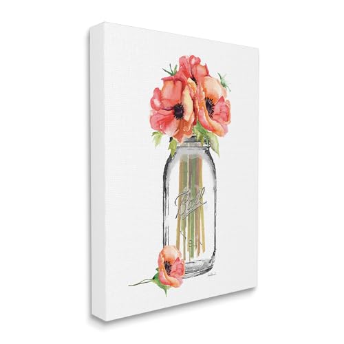 Image of Mason Jar Poppies Floral Still Life, 16 x 20 Inch Canvas Wall Art | Stupell Industries . By Amanda Greenwood . Ready to hang . Ideal for cottage decor . Made in USA